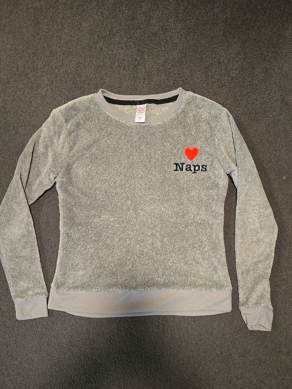 SO Gray Fleece Crewneck with Pink Logo Tag